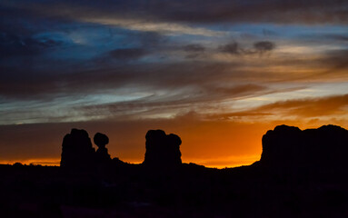 Evening sunset against the backdrop of the mountain landscape, and the red mountains. Canyonlands, Moab, Utah