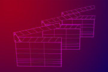 Movie clapper board. Film cinema concept. Wireframe low poly mesh vector illustration