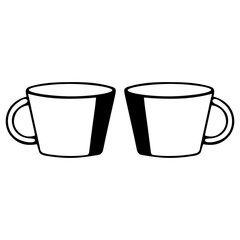 A pair of Black and white hand drawing outline vector illustration of a cup for hot tea or coffee isolated on a white background