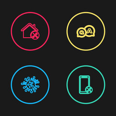 Set line Bacteria, Mobile service, Question and Answer and House icon. Vector.