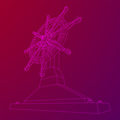 Ship steering wheel. Marine rudder. Wireframe low poly mesh vector illustration.