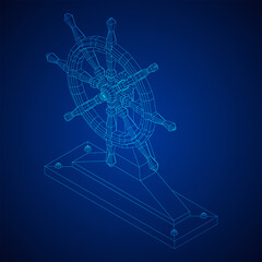 Ship steering wheel. Marine rudder. Wireframe low poly mesh vector illustration.