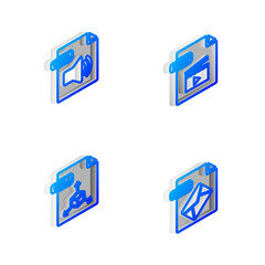 Set Isometric line MOV file document, WMA, OBJ and MSG icon. Vector.