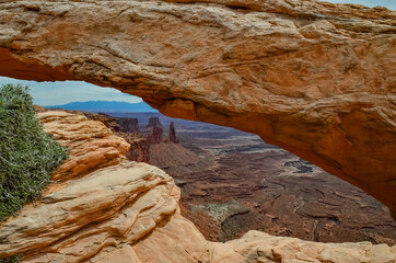 View from Mesa Arch in Canyonlands National Park near Moab, Utah, US