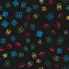 Set line Bullet, Chevron, and Military helmet on seamless pattern. Vector.