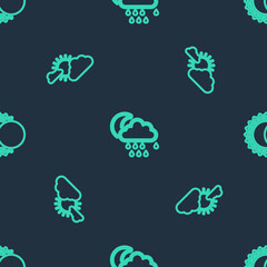 Set line Cloud with rain and moon, Sun cloud weather and Eclipse of sun on seamless pattern. Vector.