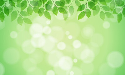 Fototapeta na wymiar 5月の新緑とボケの背景ベクターイラスト(コピースペース、バナー)風景