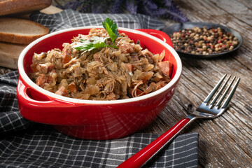 Bigos - sauerkraut stewed with meat, dried mushrooms and sausage.
