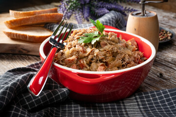 Bigos - sauerkraut stewed with meat, dried mushrooms and sausage.