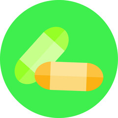 Flat color pill capsules icon on dark green background. Fully editable. Royalty free.	