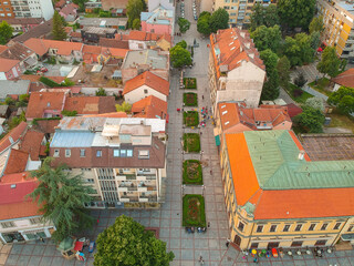 The drone view to the city of Valjevo, Serbia
