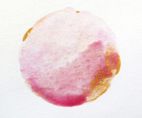 pink and golden hand painted aquarelle circles on white paper