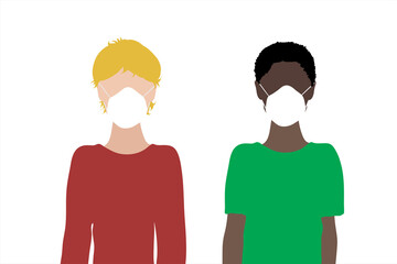 Couple of illustration of boys with medical mask. Symbol of children and covid-19.