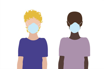 Couple of illustration of boys with medical mask. Symbol of children and covid-19.