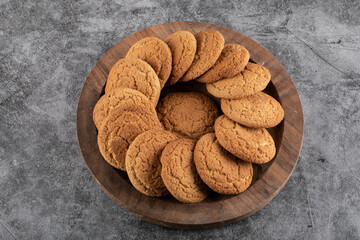 Top view of delicious snack. Homemade cookies