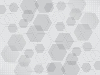 Fototapeta na wymiar Digital technology abstract background, hexagons and dots, geometric pattern, black and white design for science, technology or medicine, backdrop