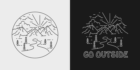 mountain mono line outdoor badge design illustration