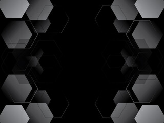 Digital technology abstract hexagon background, geometric pattern, black and white design for science, technology or medicine, backdrop