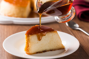 condensed milk pudding. Traditional Brazilian dessert. Image with selective focus.