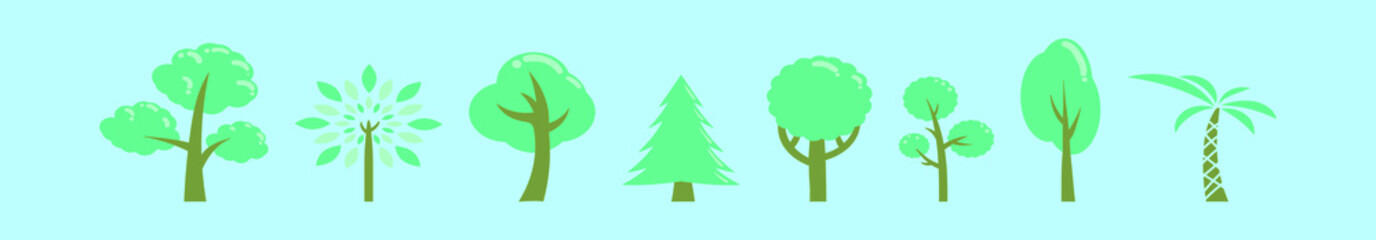 set of trees logo cartoon icon design template with various models. vector illustration isolated on blue background