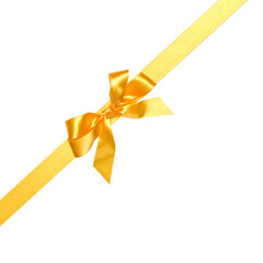 Fototapeta premium Festive golden gift ribbon and bow isolated on white background cutout