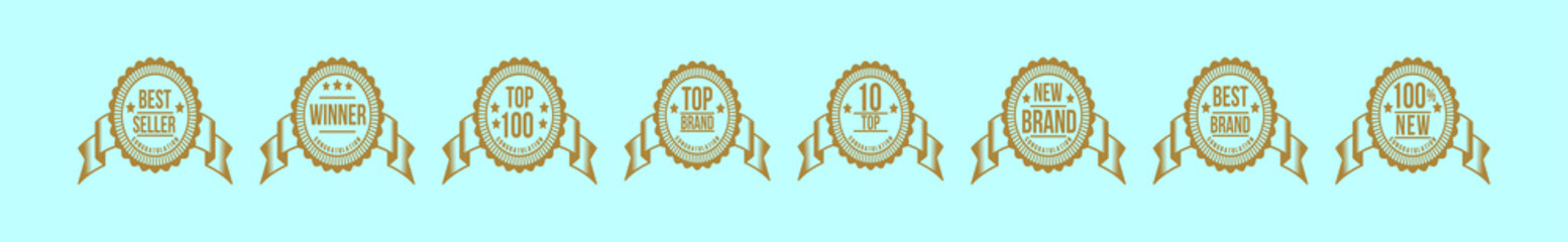 set of top badges cartoon icon design template with various models. vector illustration isolated on blue background