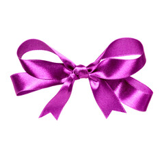 Shiny satin ribbon bow in lilac color isolated on white background close up