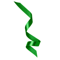 Shiny satin ribbon in green color isolated on white background