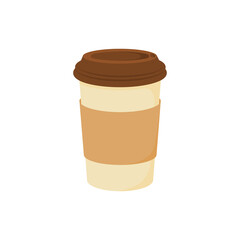 Coffee paper cup with cap, isolated on white background. Cartoon style. Vector illustration.