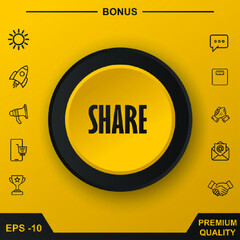 SHARE ICON. YELLOW ROUND BUTTON.