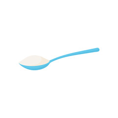 Sugar on spoon, icon isolated on white background. Concept spices for food and drink. Cartoon flat design. Vector illustration.