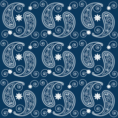 Paisley seamless pattern on blue background. Editable vector illustration EPS 10