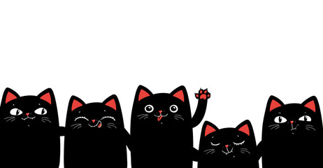 Black cats on white background. Hello human cards. Vector eps 10