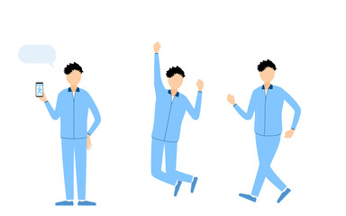 トレーニングウェアの男性、ポーズセット