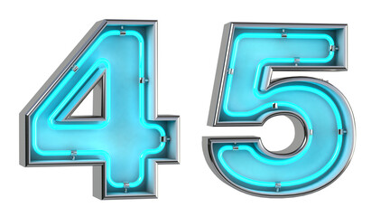 Number 4 and 5. Neon light 3d number with glowing blue tubes. 3d illustration.