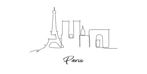 Paris of the France landmarks skyline - Continuous one line drawing
