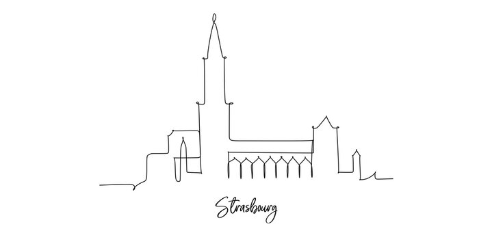 Strasbourg city of France landmarks skyline - Continuous one line drawing