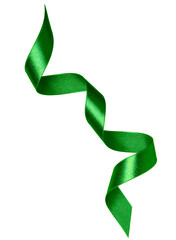 Shiny satin ribbon in green color isolated on white background