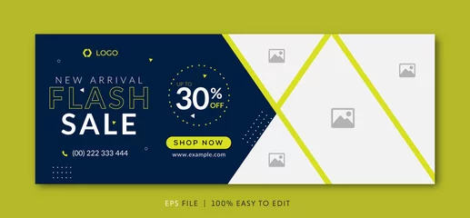 Foto op Canvas Flash sale facebook cover page timeline web ad banner template with photo place modern layout dark blue background and green shape and text design © DesignSoln