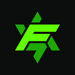 Initial letter F logo template with sporty geometric hexagram illustration in flat design monogram symbol