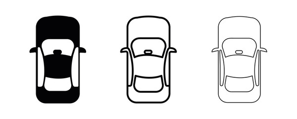 Fototapeta premium Vehicle drawing in top view. Editable line icon. Simple vector illustration of a car icon top view. Sedan silhouette on white background.
