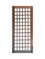 Japanese house wooden door window frame isolated on white background