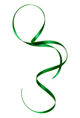 Obraz premium Shiny satin ribbon in green color isolated on white background .Ribbon image for decoration design.