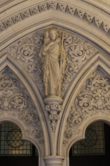 Statue and reliefs in the American cathedral of the Holy Trinity, Paris. 22.03.2018