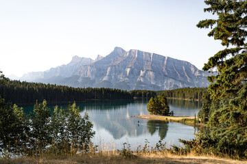Scenic panoramic view of the Mount Rundle from the Vermilion Lakes, Banff, Alberta, Canadian Rocky Mountains.