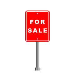 For sale house sign, real estate icon, red isolated on white background, vector illustration.