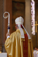 Bishop in Sainte Genevieve catholic cathedral, Nanterre, France. 15.06.2018
