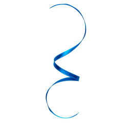 Shiny satin ribbon in blue color isolated on white background close up .Ribbon image for decoration design.