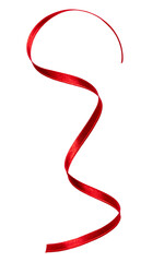 Shiny satin ribbon in red color isolated on white background close up .Ribbon image for decoration design.