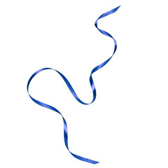 Shiny satin ribbon in blue color isolated on white background close up.Ribbon image for decoration design.